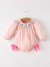 Pink Ghost Embroidery Smocked Bubble