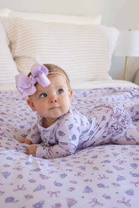 Ribbon & Roses Ruffle Zipper Footie | Purple