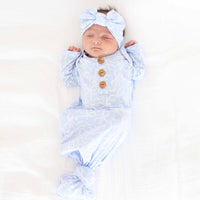 Blue-tiful Bows Newborn Baby Knot Gown & Hat Set