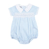 Mini Checks Smocked Collared Bubble - Blue