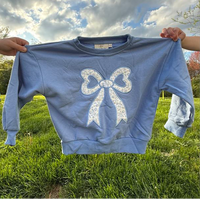 Blue Toile Applique Bow Sweatshirt