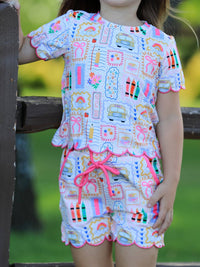 Back to School Print Scallop Short Set