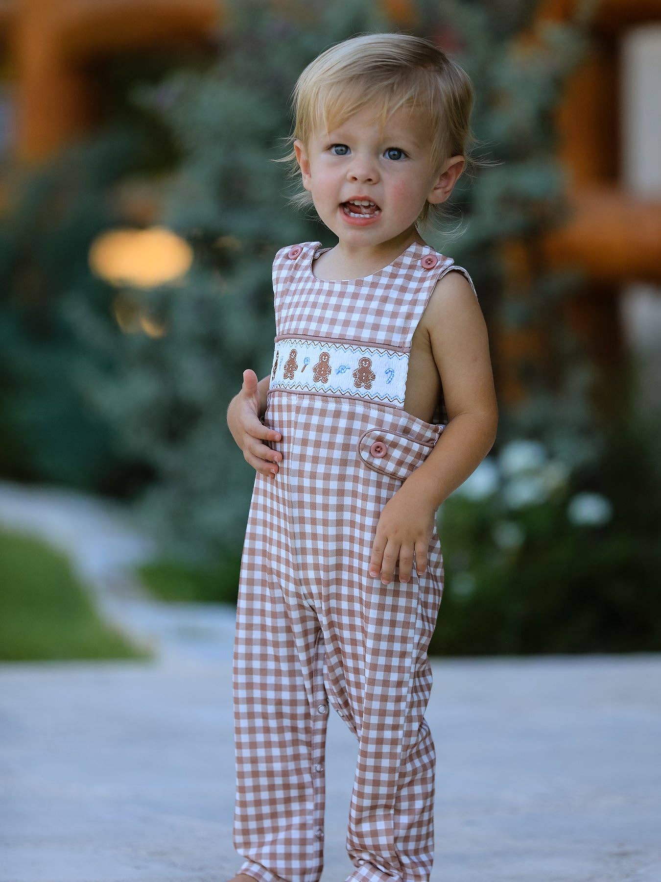 Christmas Plaid Gingerbread Romper