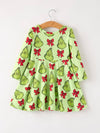 Green Character Bow Print Dress