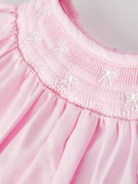 White Bow Smocked Pink Bubble