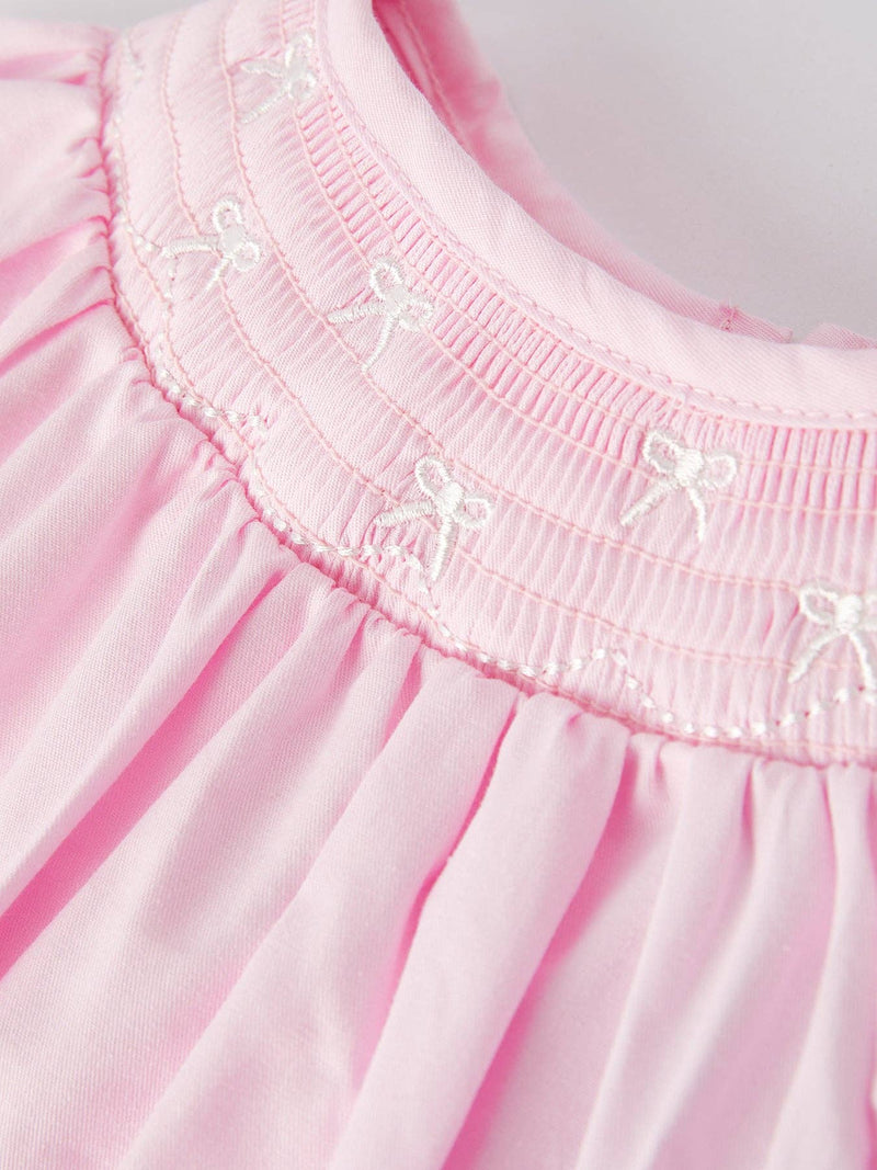 White Bow Smocked Pink Bubble