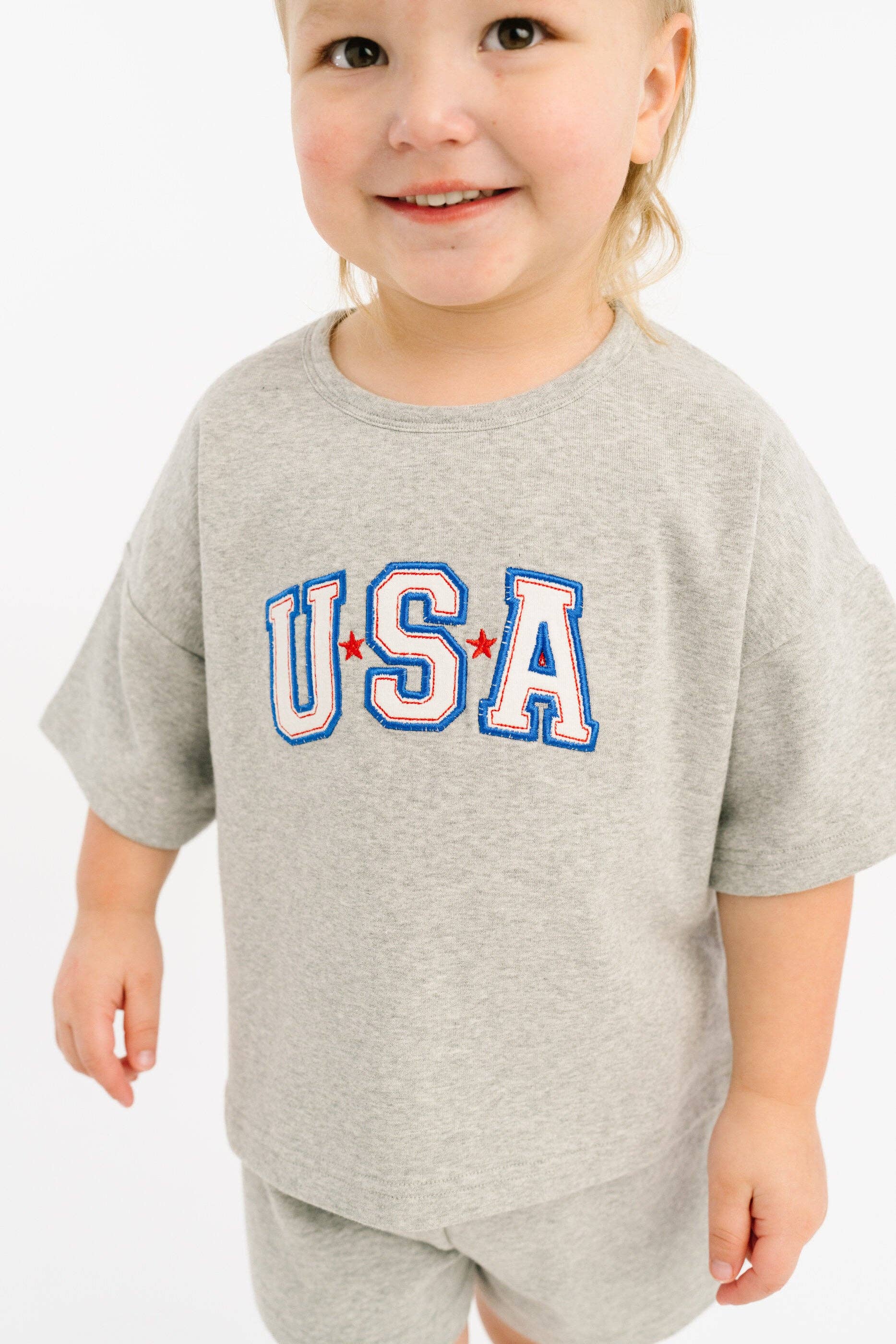 Gray USA Embroidered Slouchy Set
