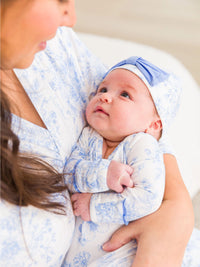 Periwinkle Blue Butterfly Garden Toile Ruffle Gown & Hat Set