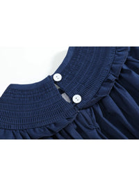 Blue Nativity Smocked Ruffle Bubble Romper