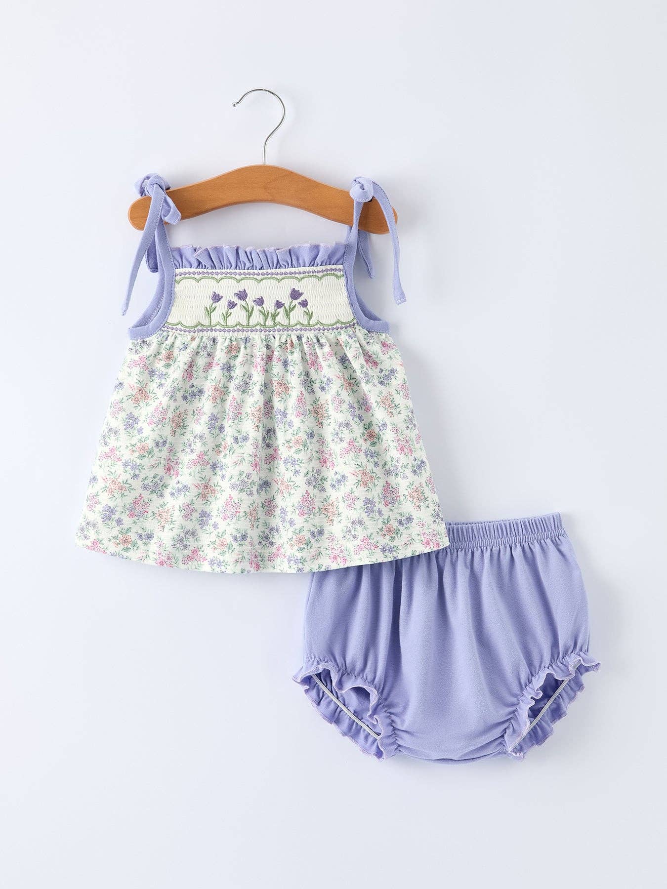 Purple Floral Smocked Bloomers Set
