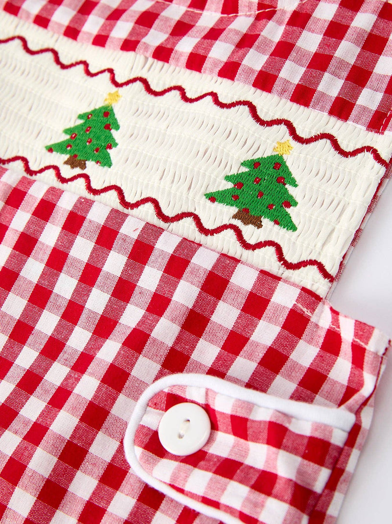 Christmas Embroidered Tree Plaid Romper