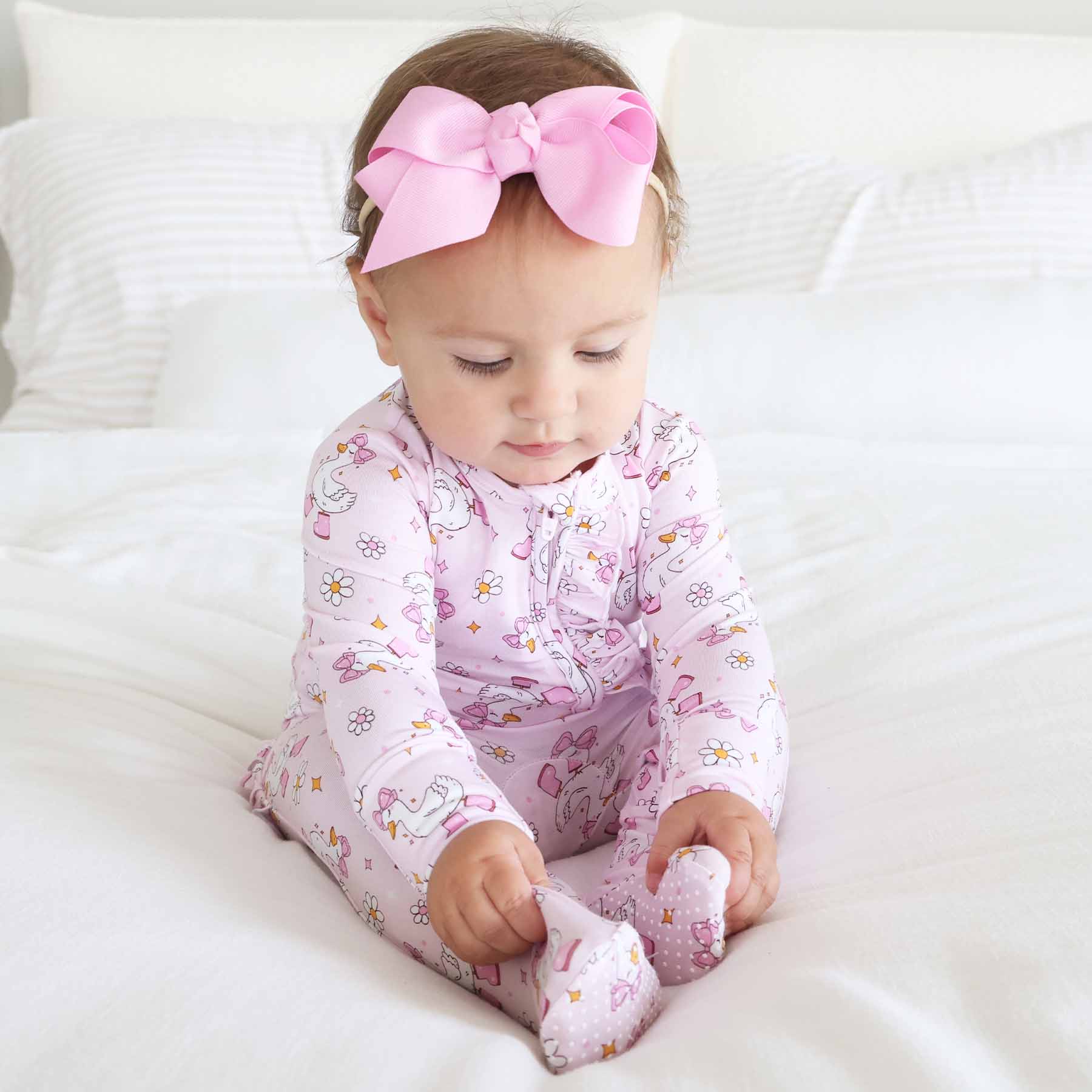 Silly Goose Ruffle Zipper Footie | Pink