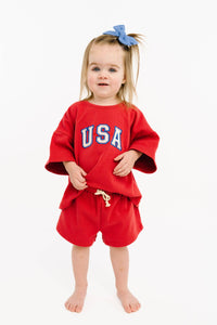 Red USA Embroidered Slouchy Set