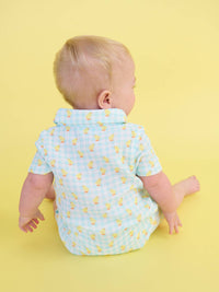 Boys Chirping Chicks Gingham Gauze Button-Up Romper
