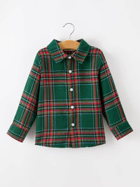 Christmas Plaid Boys Button Down Shirt