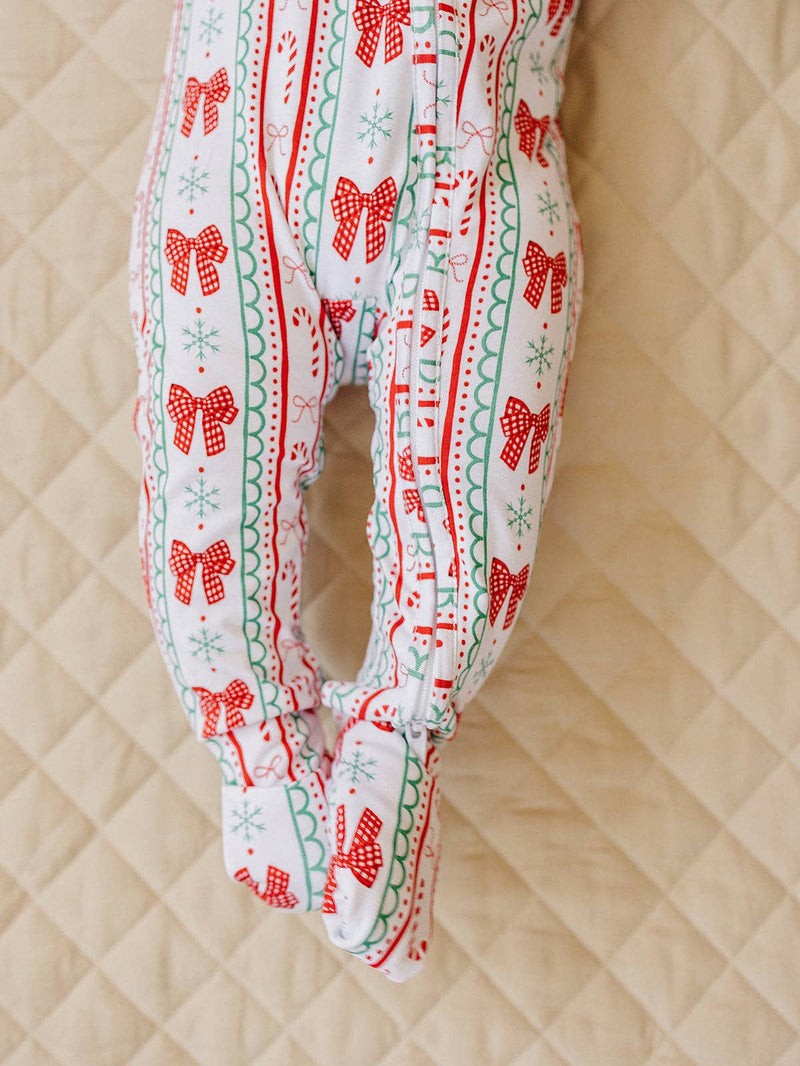 Retro Candy Cane Bamboo Zip Romper