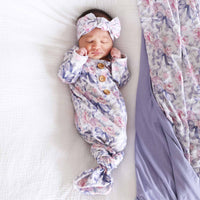 Leighton's Lavender Newborn Baby Knot Gown & Hat Set