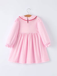 Heart Smocking Embroidered Plaid Dress