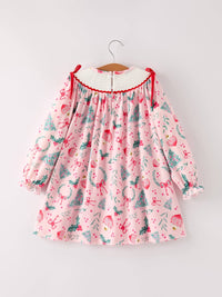 Holly Christmas Embroidered Smocked Dress