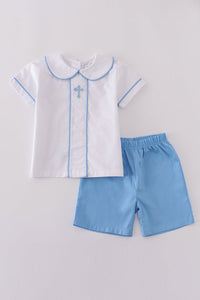 Cross Embroidery Two Piece Set