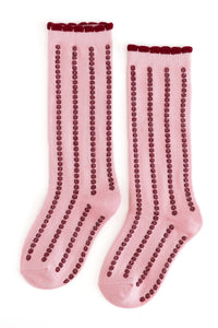Gumdrop Stripe Socks - Quartz/Crimson