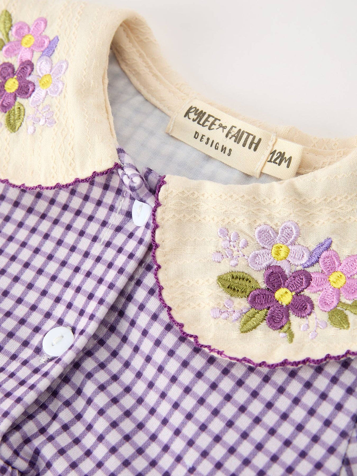 Purple Plaid Floral Collar Bubble Romper
