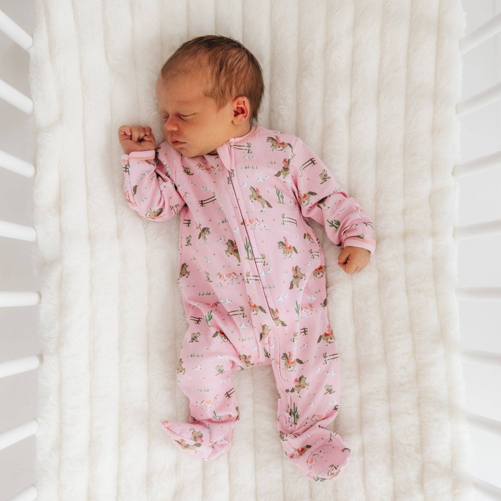 Little Wranglers Zip Footie - Dusty Rose