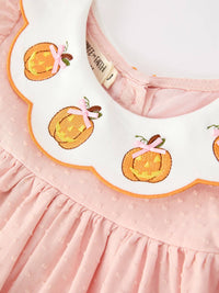 Pumpkin Applique Puff Sleeve Dress