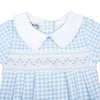 Mini Checks Smocked Collared Bubble - Blue