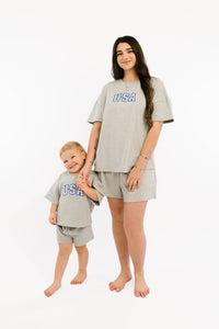 Gray USA Embroidered Slouchy Set