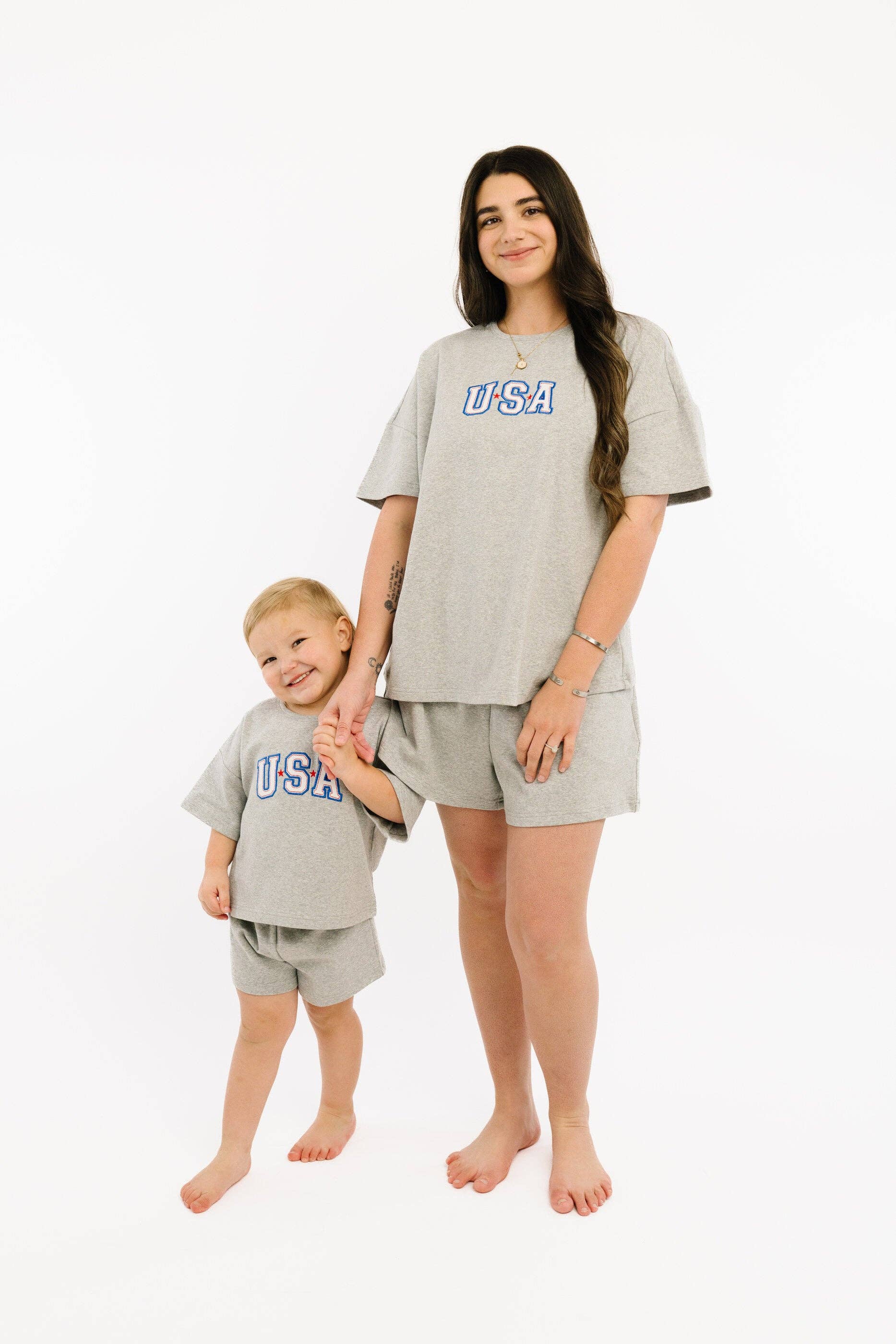 Gray USA Embroidered Slouchy Set