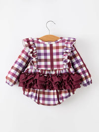 Fall Plaid Bow Ruffle Bubble