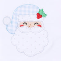 Sweet St Nick Applique Baby's First Christmas Ruffle Footie - Light Blue