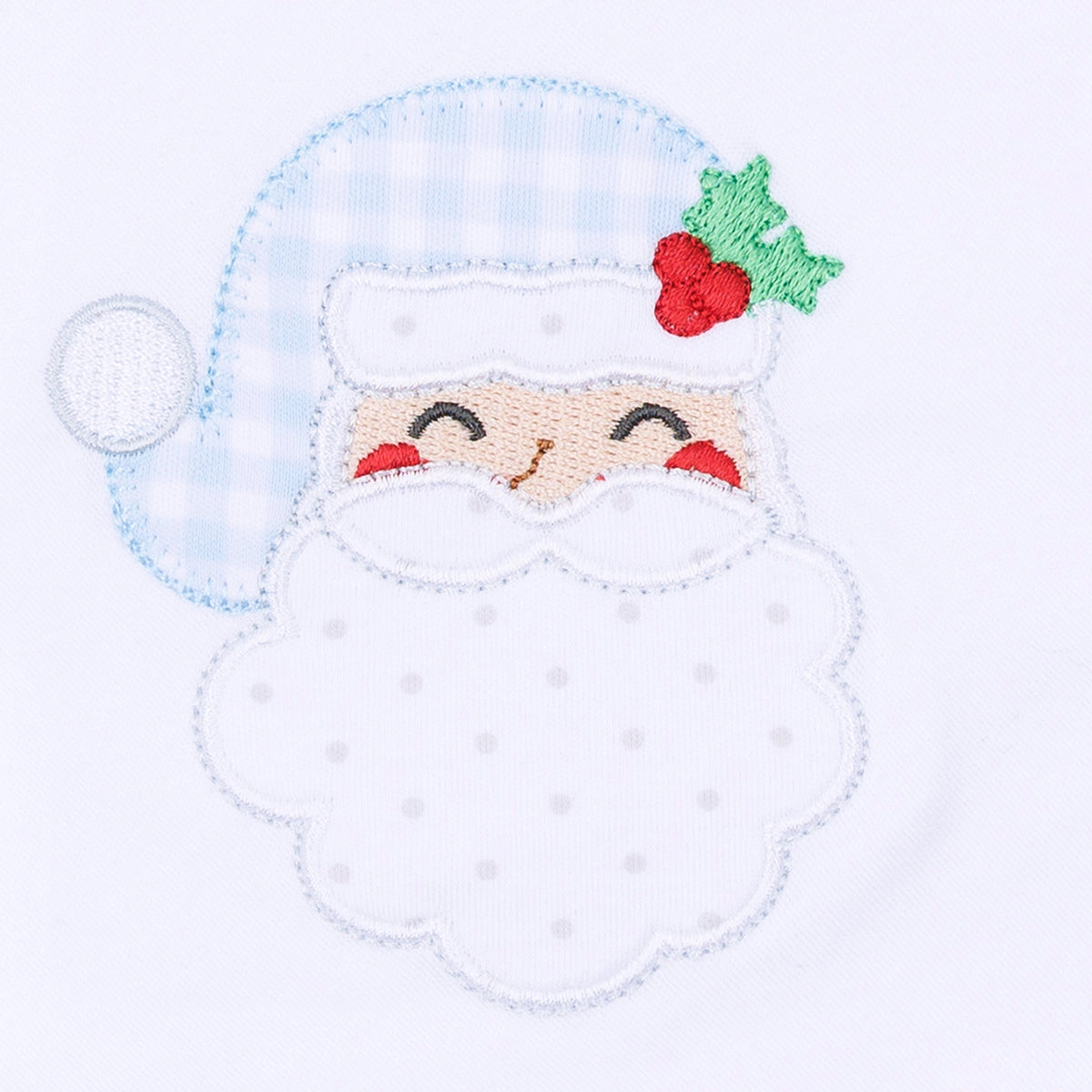 Sweet St Nick Applique Baby's First Christmas Ruffle Footie - Light Blue