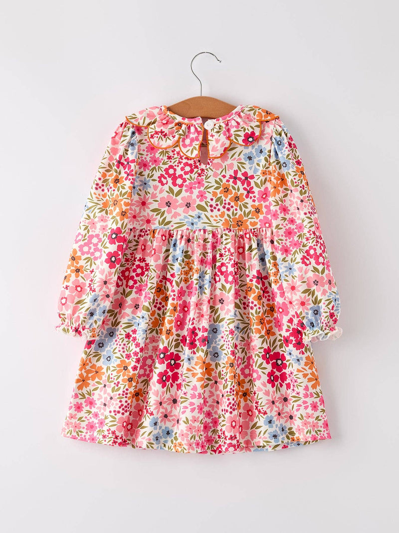 Pumpkin Bow Smock Embroidered Floral Dress