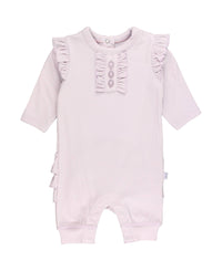 Lavender Knit Ruffle Henley Jumpsuit