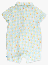 Boys Chirping Chicks Gingham Gauze Button-Up Romper