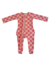 Strawberry/Rosy Checkerboard Frill Zip Footie