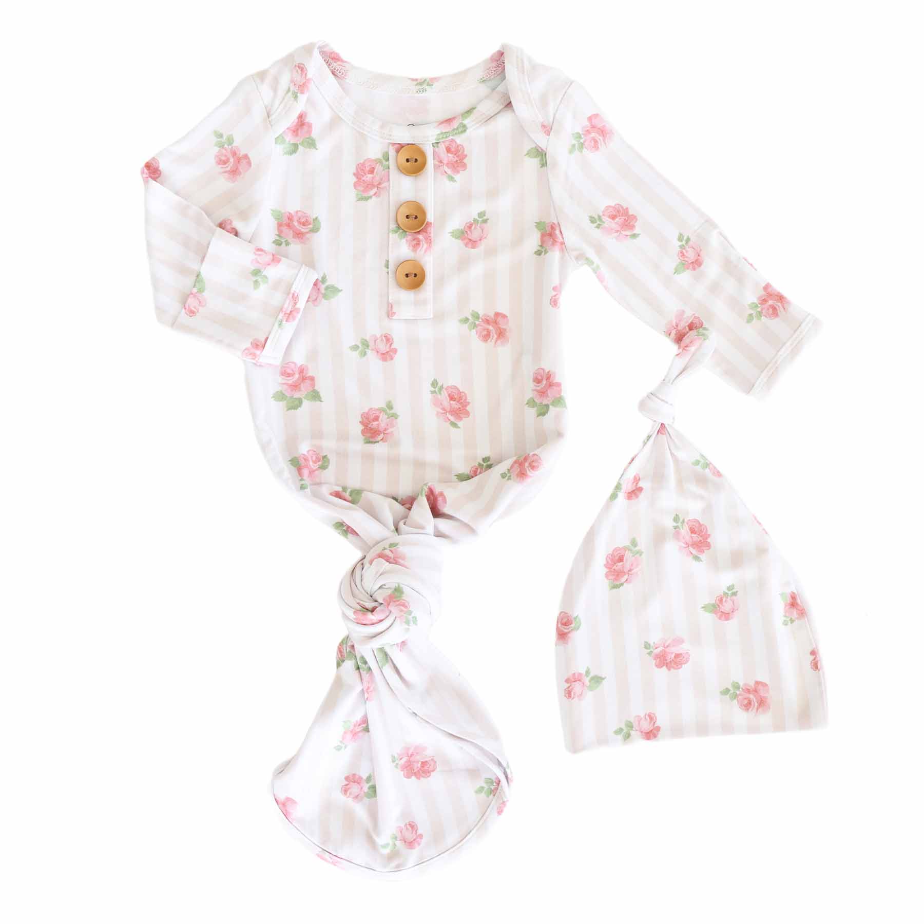 Rosy & Cozy Newborn Baby Knot Gown & Hat Set