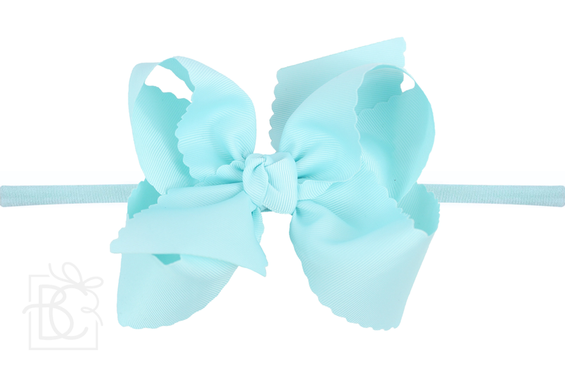Nylon Headband w/ Scalloped Bow (Mult. Colors)