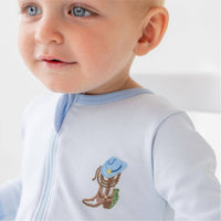 Boots and Cowboy Hat Zip Footie - Light Blue