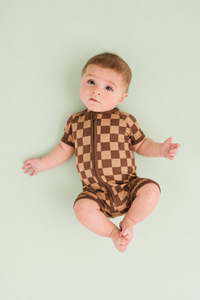 Espresso Checkered Bamboo Short Romper