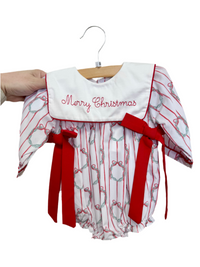 Girls Poinsettia Wreath "Merry Christmas" Bubble - LONG SLEEVE
