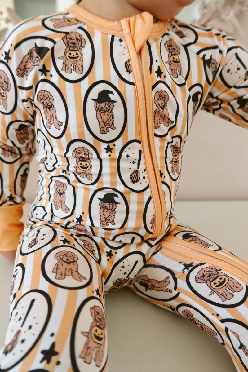 Howl-o-ween Pups Orange Zipper Romper