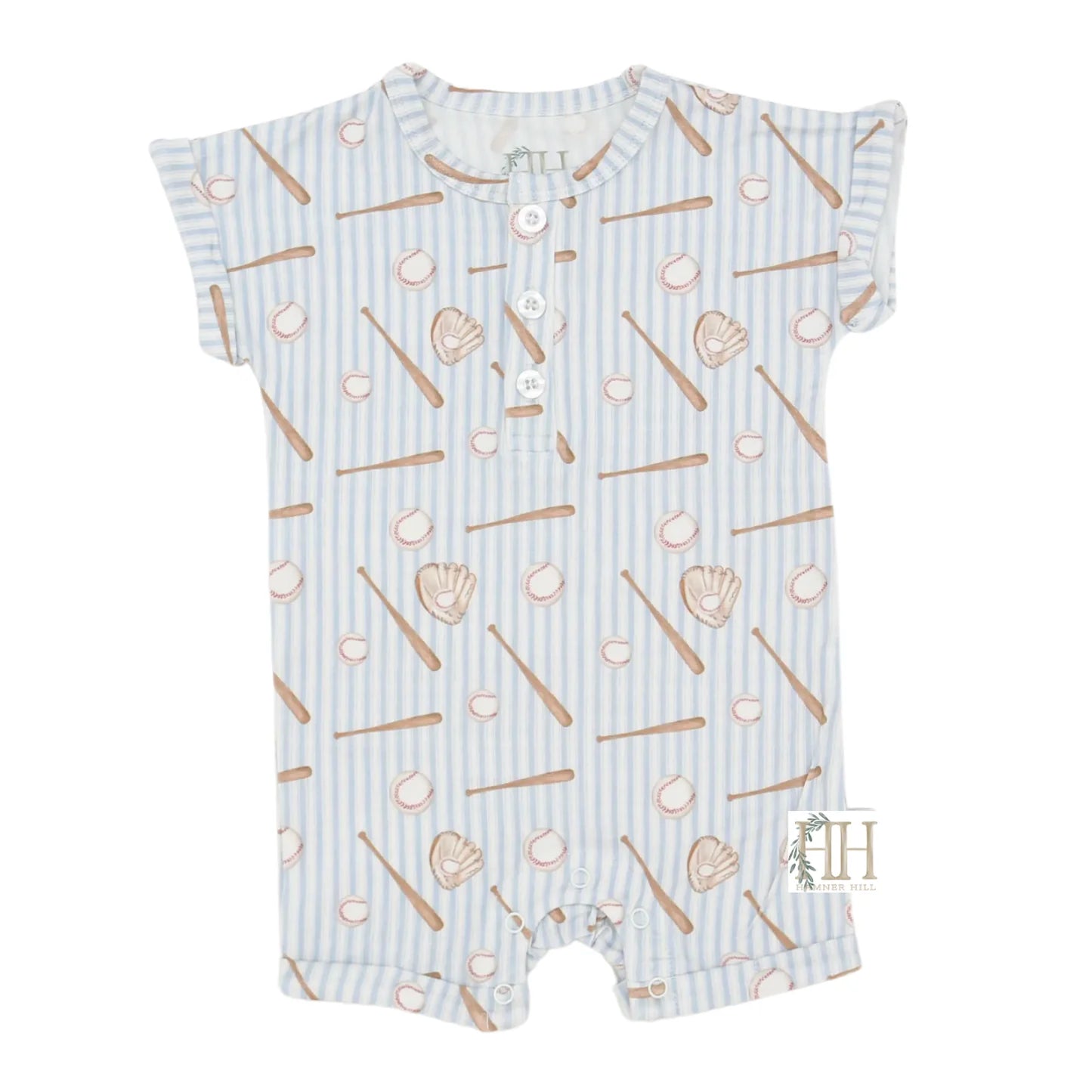 Boys Baseball Button Romper