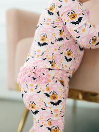 Midnight Pumpkins Ruffle Zipper Romper