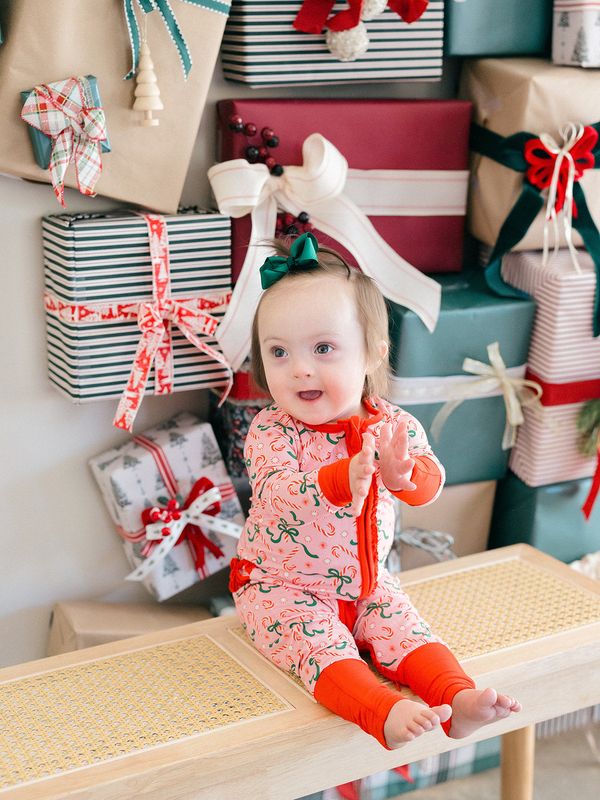 Candy Cane Ribbons Ruffle Zipper Sleeper