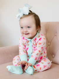 Pink Convo Hearts Zipper Ruffle Romper