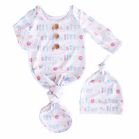 Newborn Baby Knot Gown & Hat Set | Little Sibling
