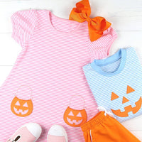 Girls Pumpkin Pocket Dress - Pink Stripe